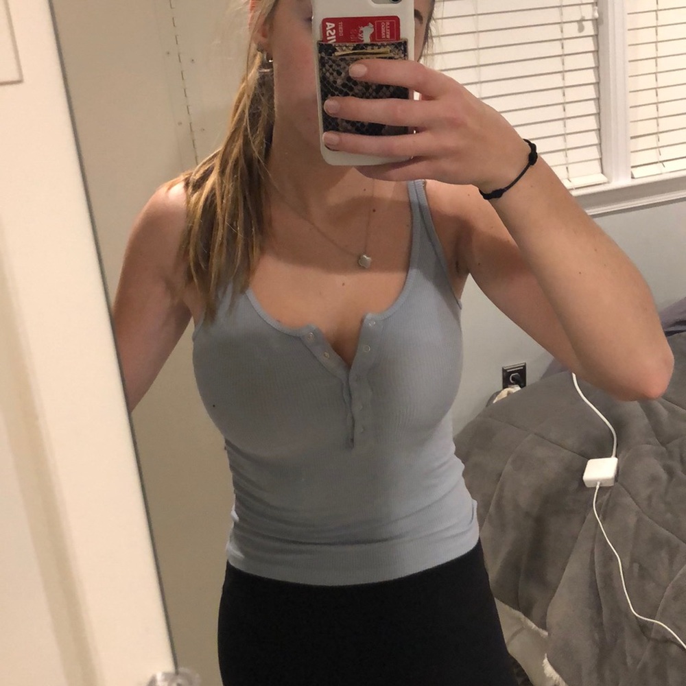 light blue button down tight tank top!
